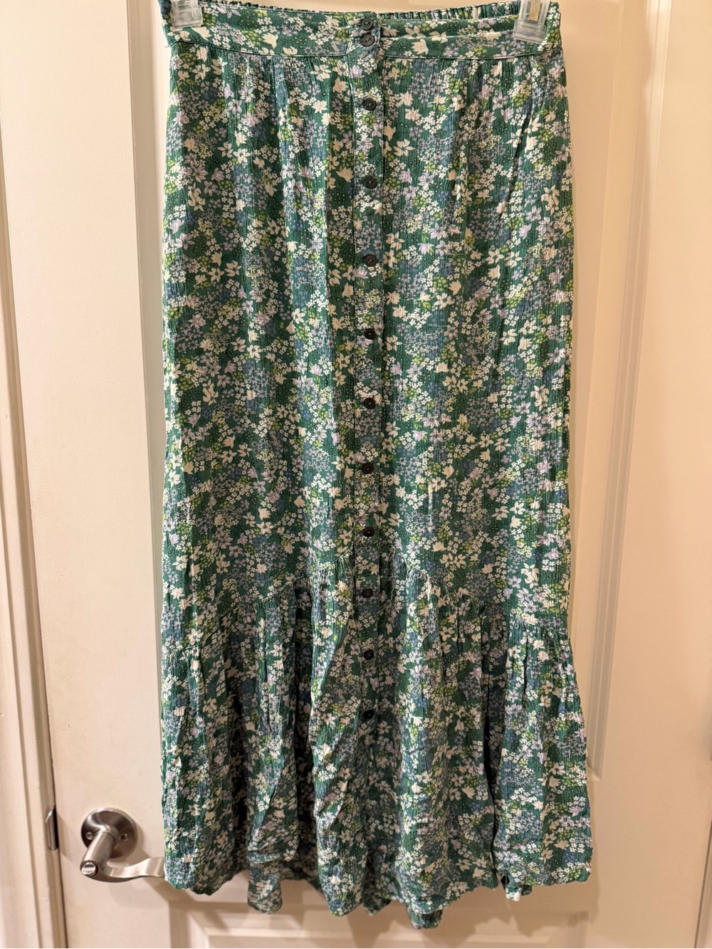 Fat Face Green Floral Button-Down Maxi Skirt